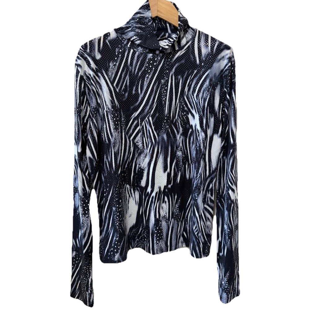 St John’s Couture Abstract‎ Black White Turtleneck Textured L